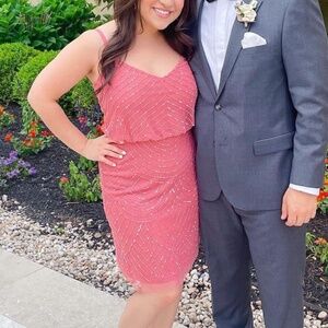 Adrianna Papell Pink Sequin Beaded Mini Cocktail Dress